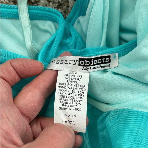 Vintage Necessary Objects Turquoise Faux Wrap Mesh Formal Midi Dress - Picture 12 of 15